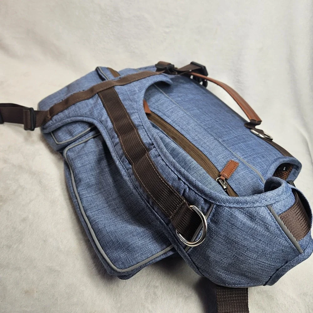 Large Dog Harness Backpack with Storage Pockets | Adjustable | Blue & Brown NEW